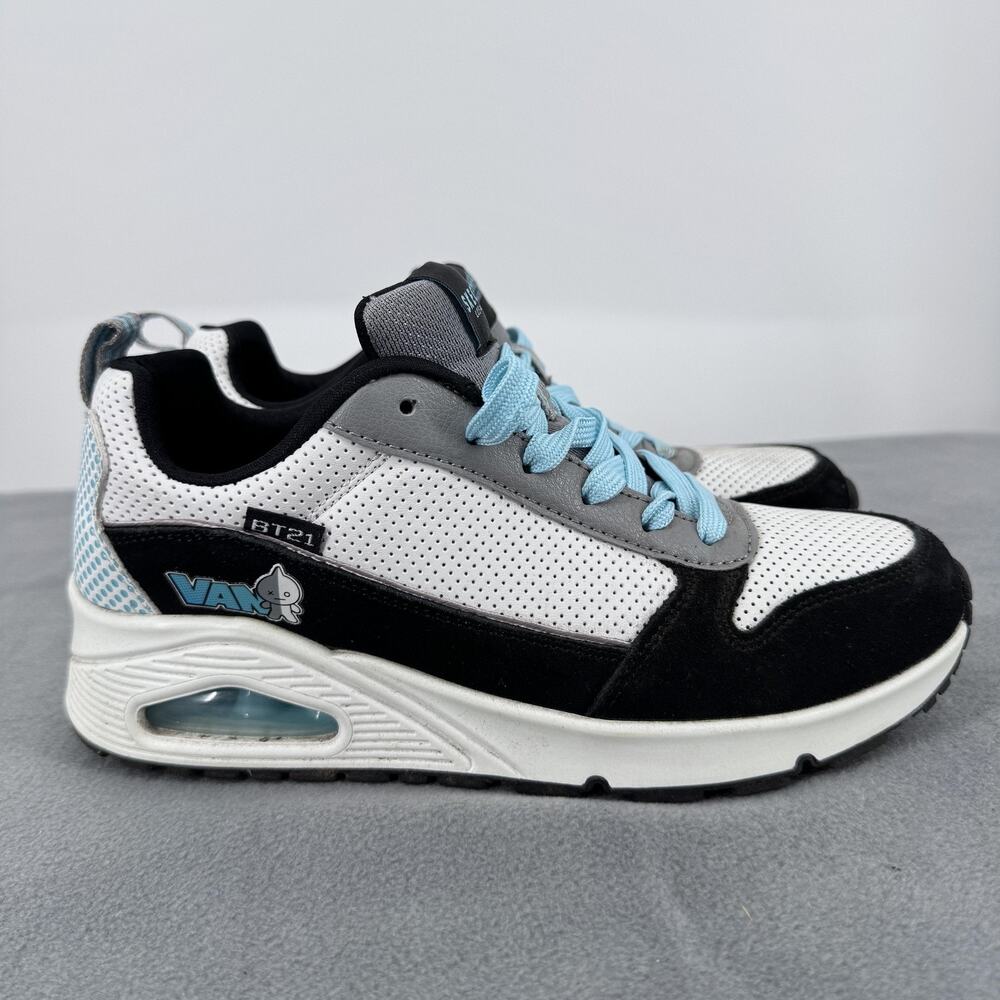 Skechers BT21 Van Shoes Womens Size 8.5 White Black Air Cushion Sneakers Anime